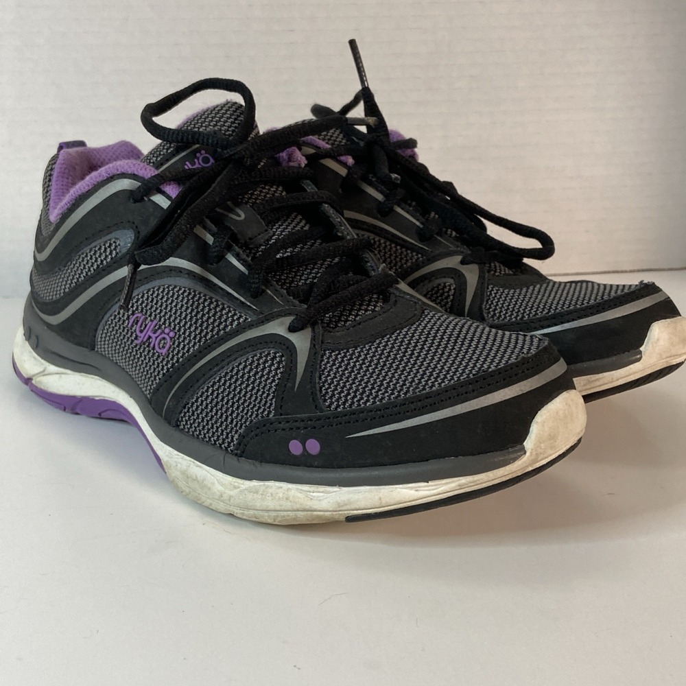 Ryka Shift Memory Foam Sneakers Size 7 M Black Purple Comfort Walk Arch Support